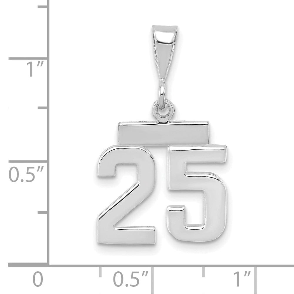 14k White Gold Polished Finish Small Size Number 25 Charm Pendant
