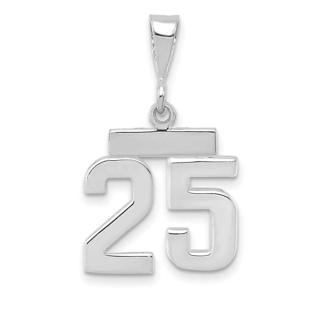 14k White Gold Polished Finish Small Size Number 25 Charm Pendant