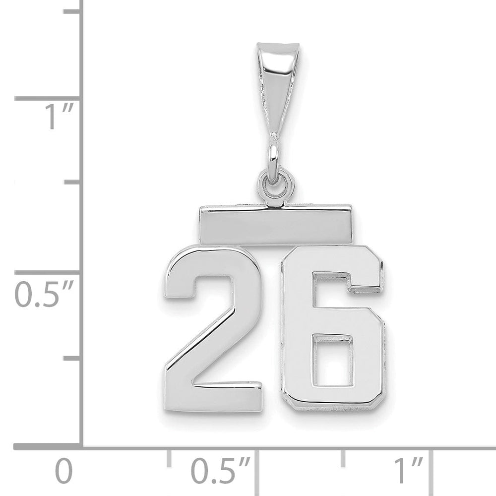 14k White Gold Polished Finish Small Size Number 26 Charm Pendant