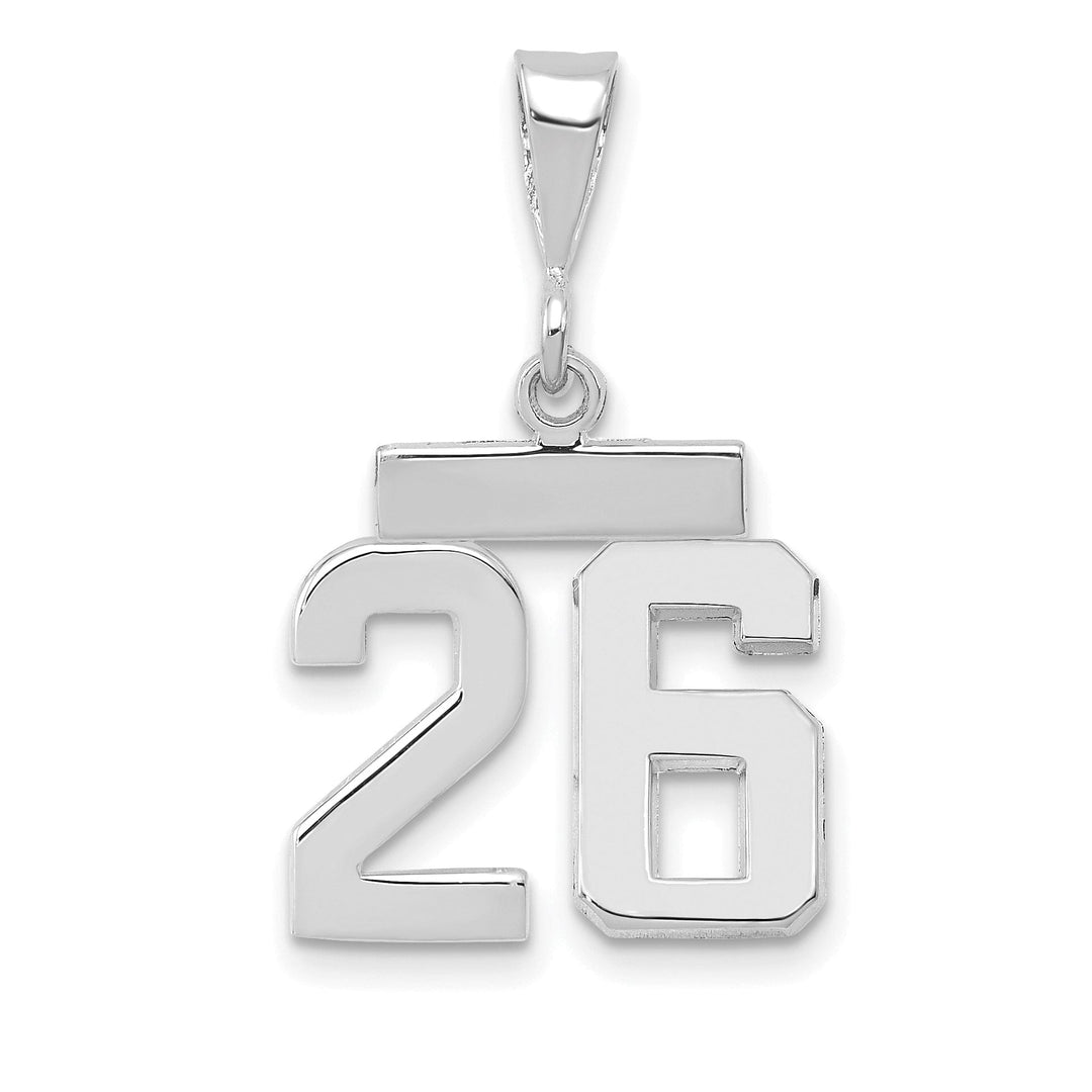 14k White Gold Polished Finish Small Size Number 26 Charm Pendant