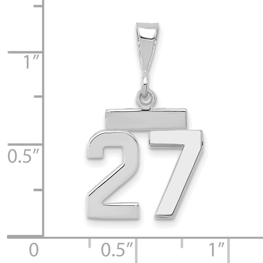 14k White Gold Polished Finish Small Size Number 27 Charm Pendant