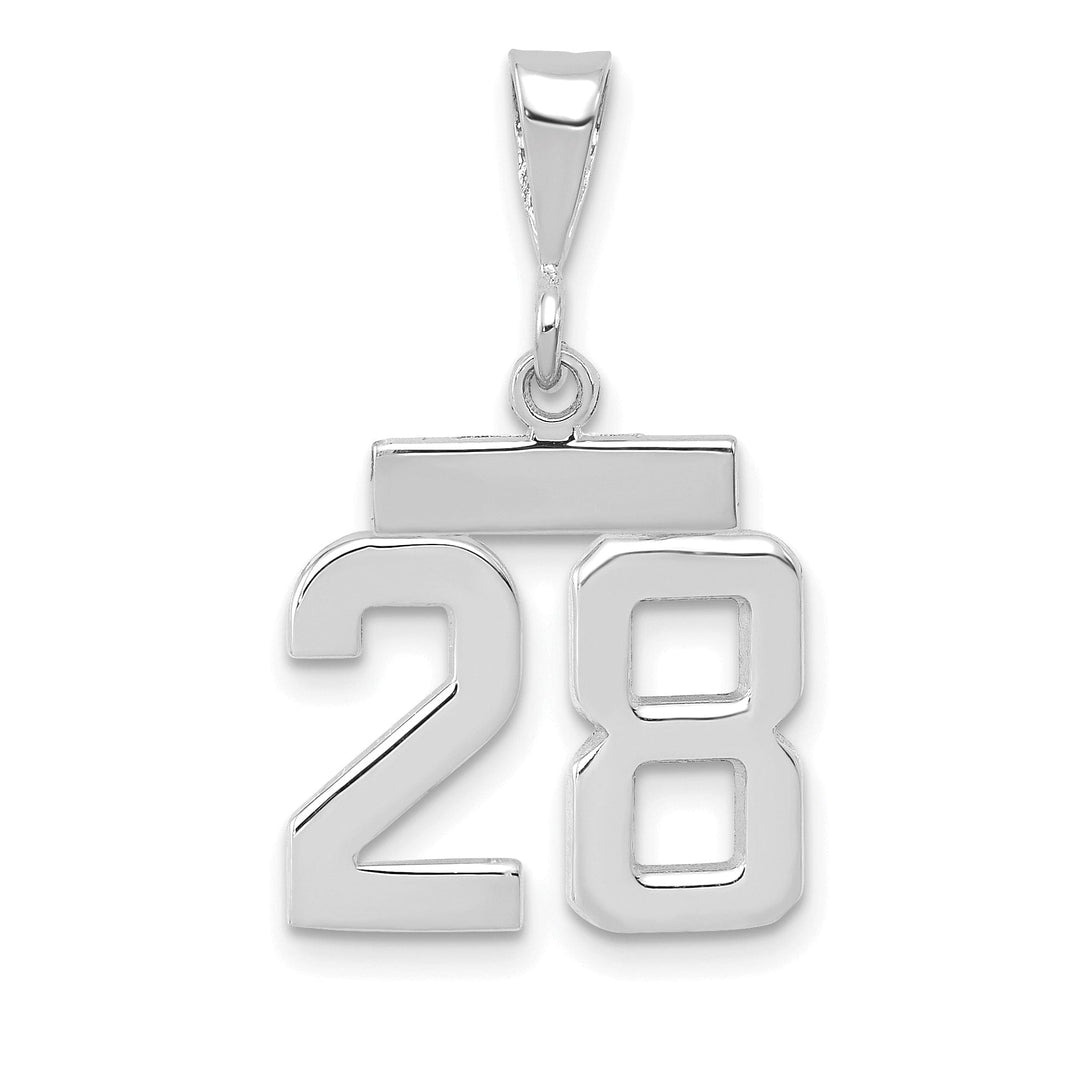 14k White Gold Polished Finish Small Size Number 28 Charm Pendant