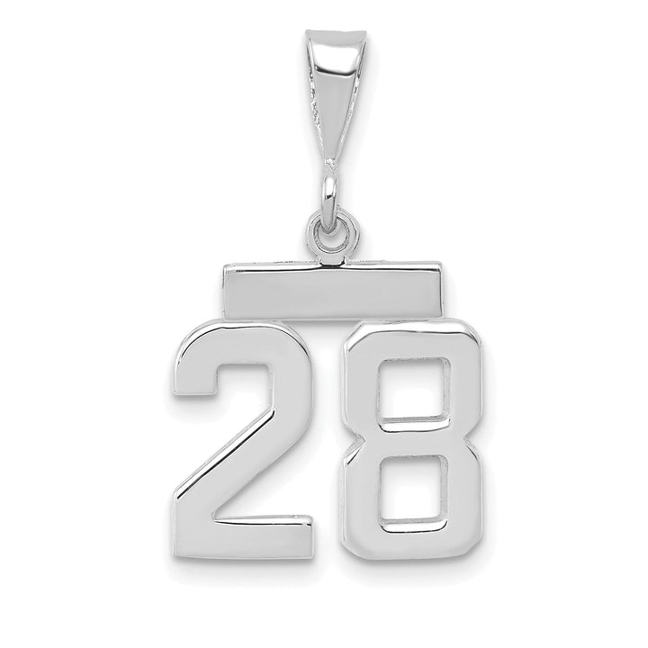 14k White Gold Polished Finish Small Size Number 28 Charm Pendant