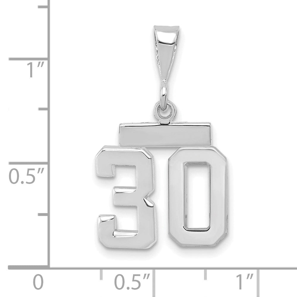 14k White Gold Polished Finish Small Size Number 30 Charm Pendant