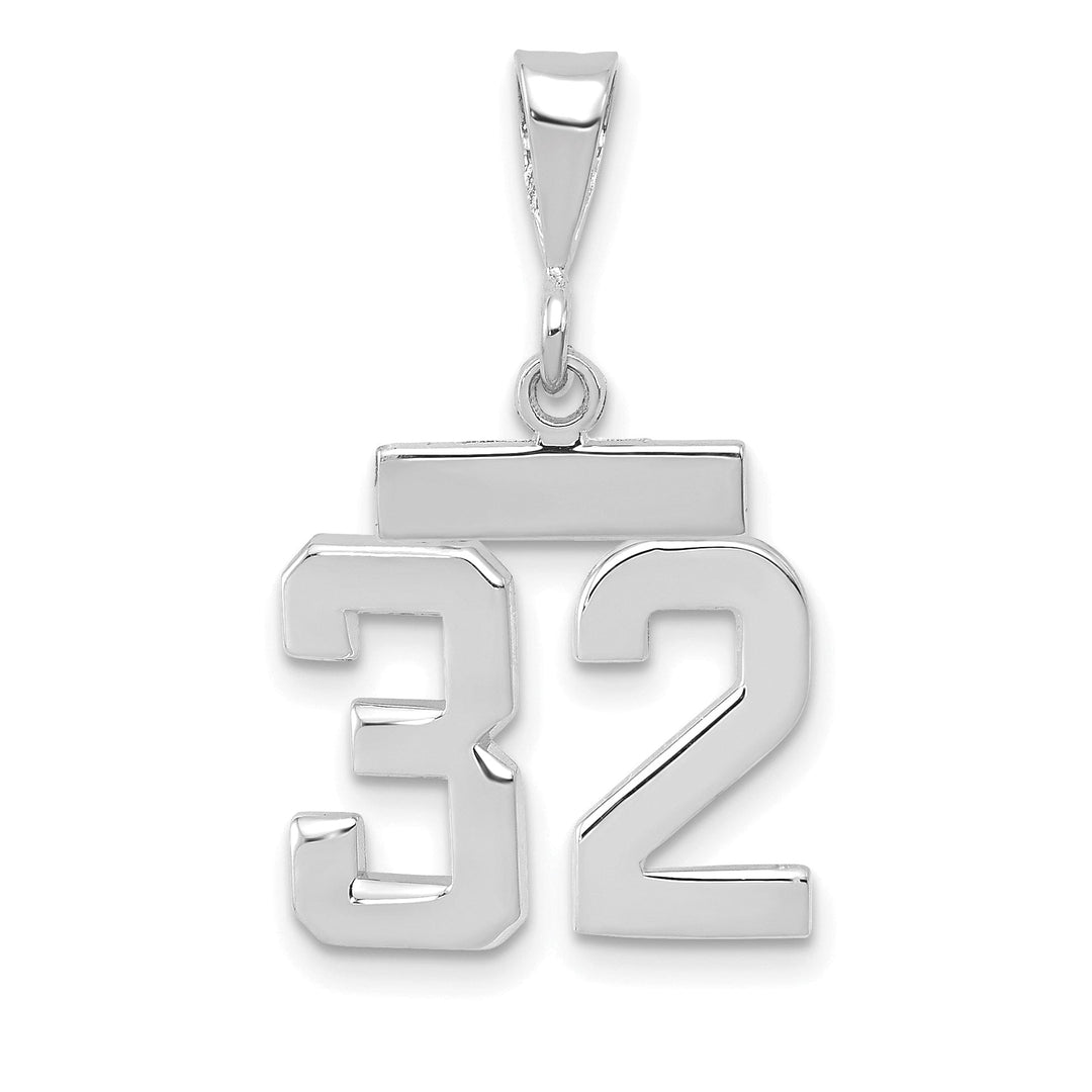 14k White Gold Polished Finish Small Size Number 32 Charm Pendant