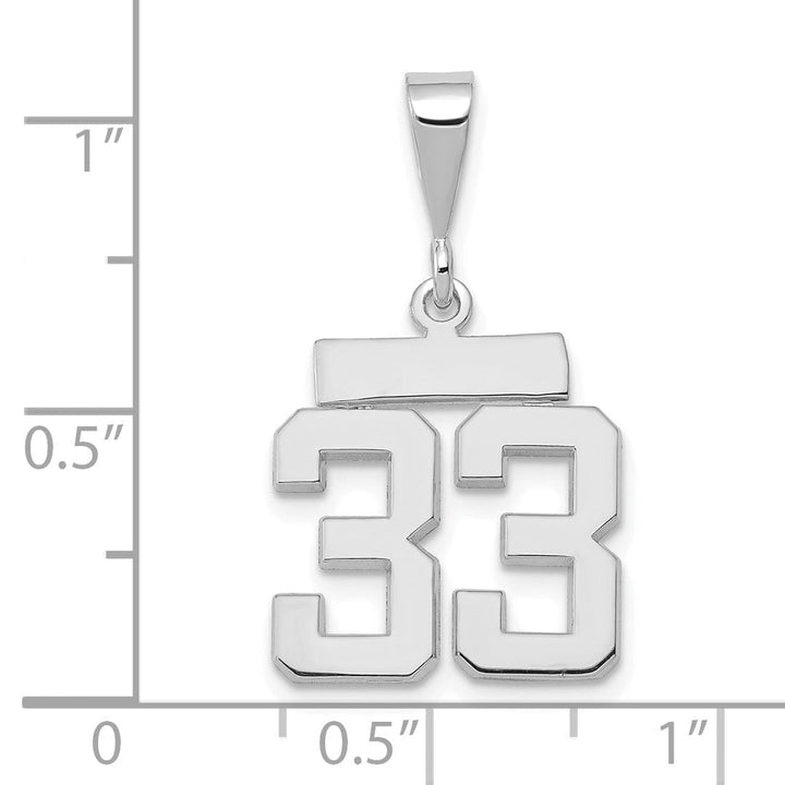 14k White Gold Polished Finish Small Size Number 33 Charm Pendant