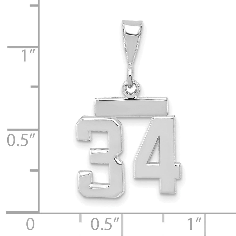 14k White Gold Polished Finish Small Size Number 34 Charm Pendant