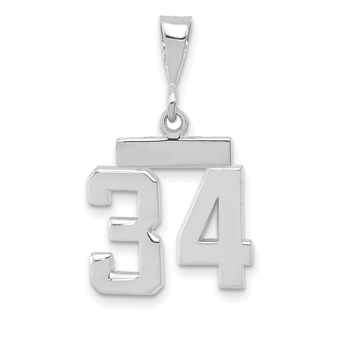 14k White Gold Polished Finish Small Size Number 34 Charm Pendant