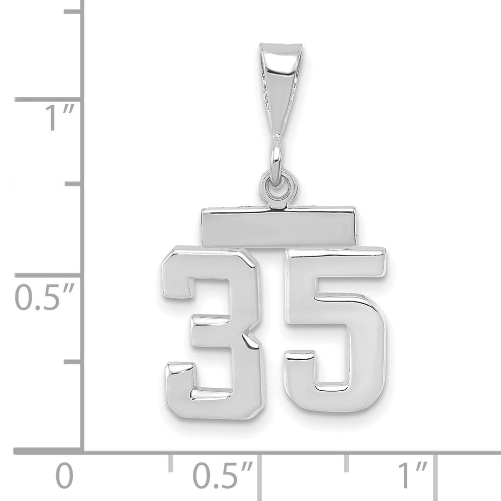 14k White Gold Polished Finish Small Size Number 35 Charm Pendant