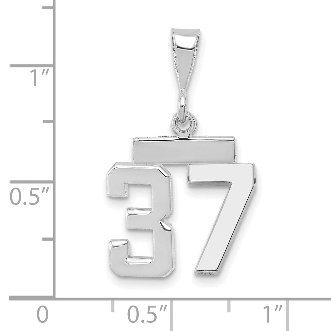 14k White Gold Polished Finish Small Size Number 37 Charm Pendant