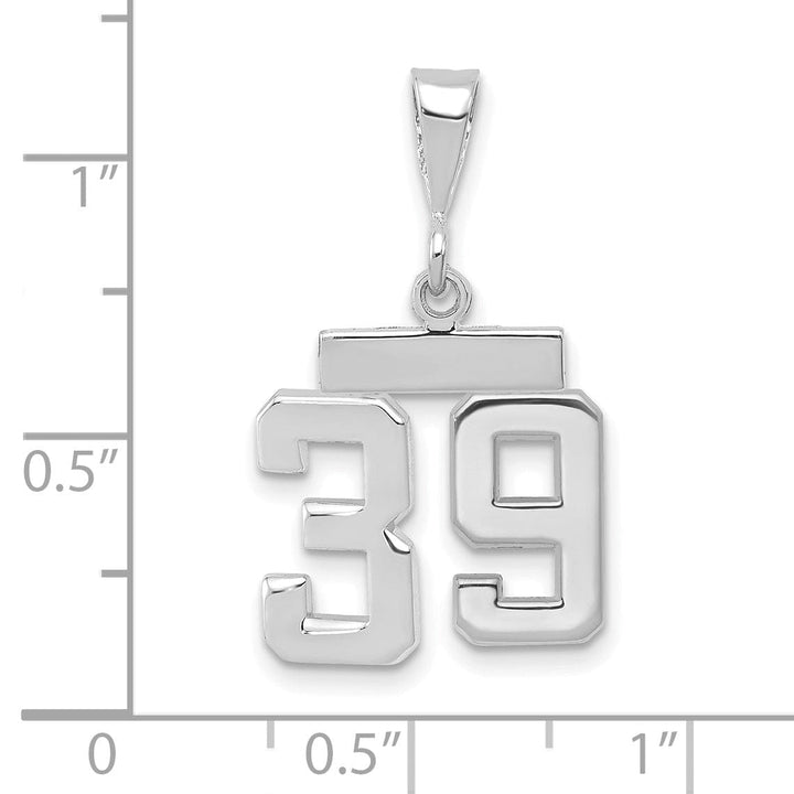 14k White Gold Polished Finish Small Size Number 39 Charm Pendant