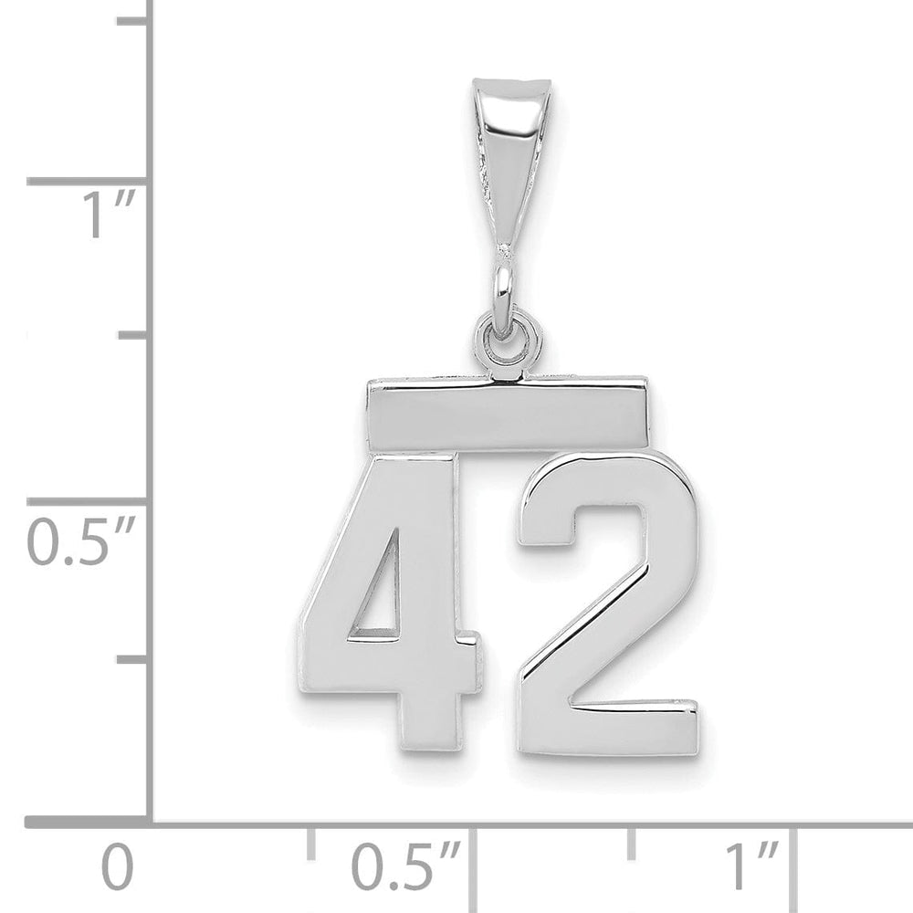 14k White Gold Polished Finish Small Size Number 42 Charm Pendant