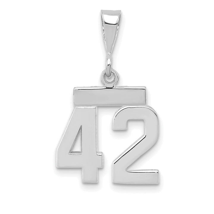 14k White Gold Polished Finish Small Size Number 42 Charm Pendant