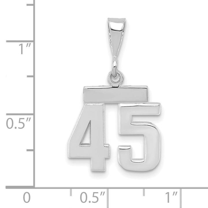 14k White Gold Polished Finish Small Size Number 45 Charm Pendant