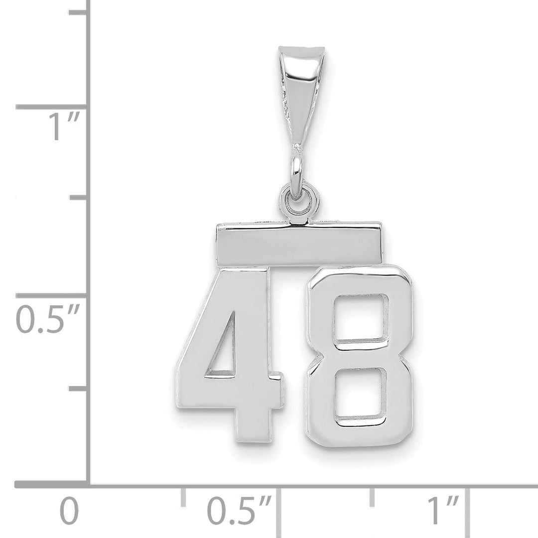 14k White Gold Polished Finish Small Size Number 48 Charm Pendant