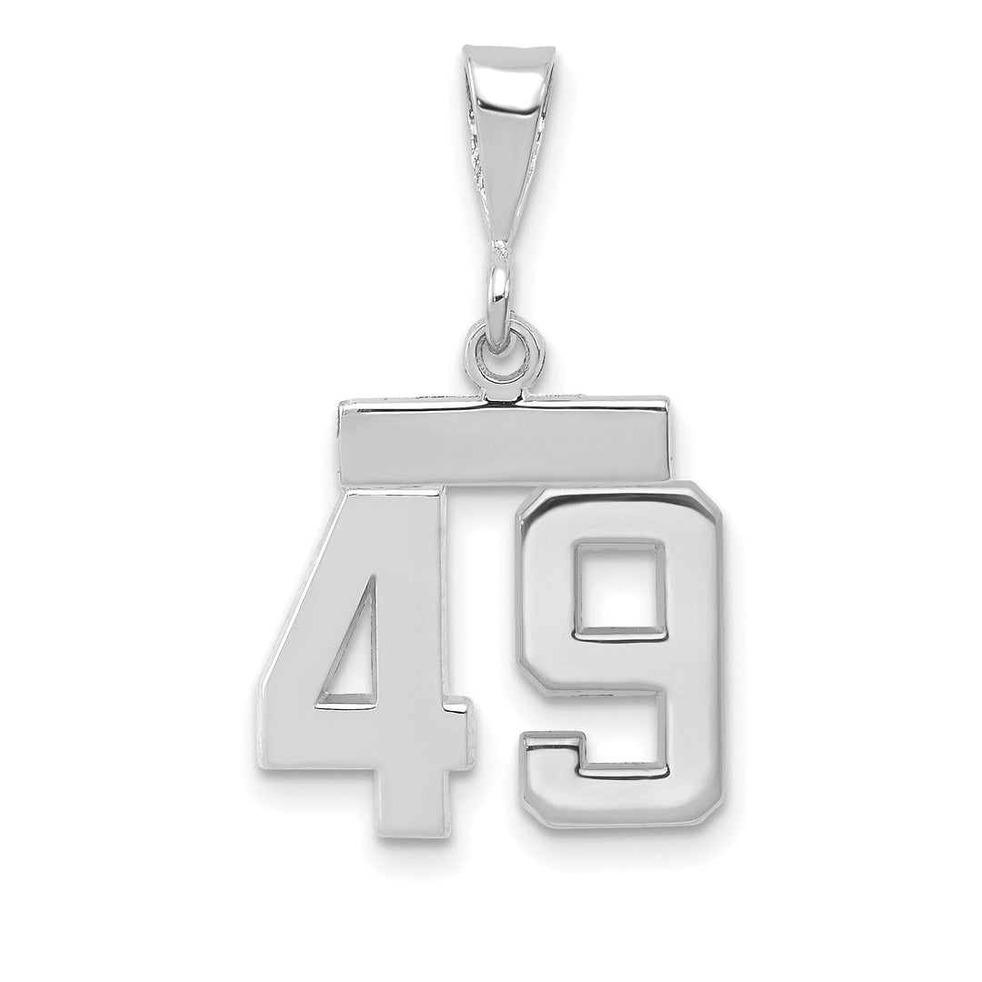 14k White Gold Polished Finish Small Size Number 49 Charm Pendant