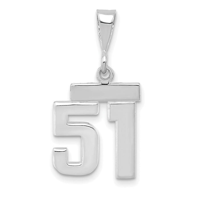 14k White Gold Polished Finish Small Size Number 51 Charm Pendant