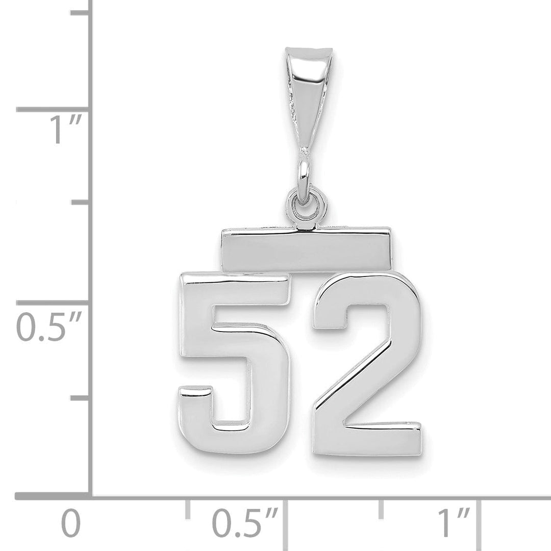 14k White Gold Polished Finish Small Size Number 52 Charm Pendant