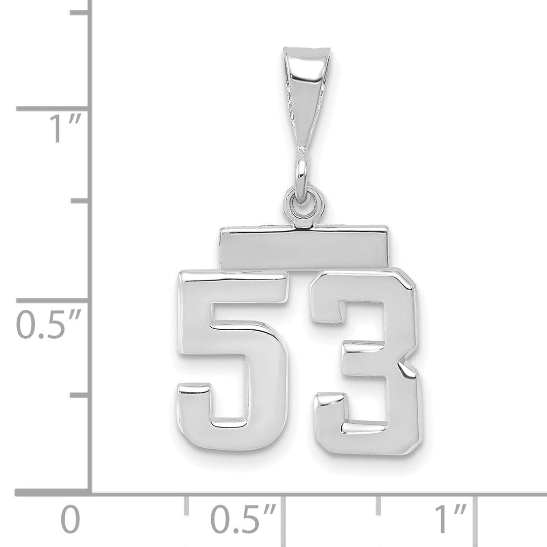 14k White Gold Polished Finish Small Size Number 53 Charm Pendant