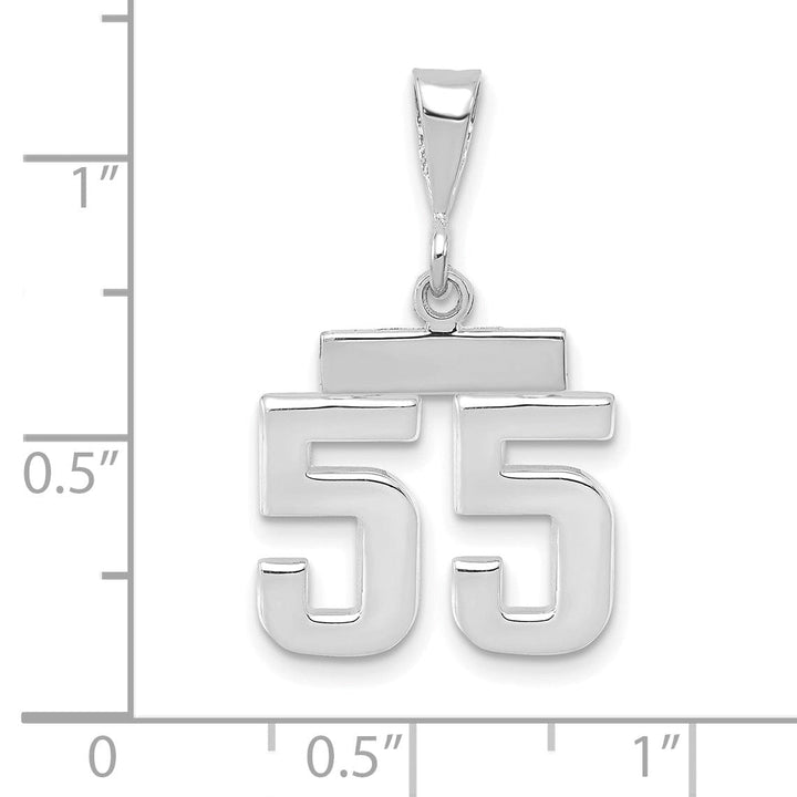 14k White Gold Polished Finish Small Size Number 55 Charm Pendant