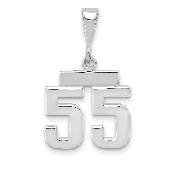 14k White Gold Polished Finish Small Size Number 55 Charm Pendant