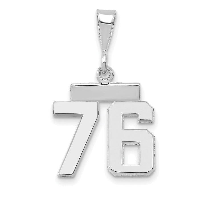 14k White Gold Polished Finish Small Size Number 76 Charm Pendant