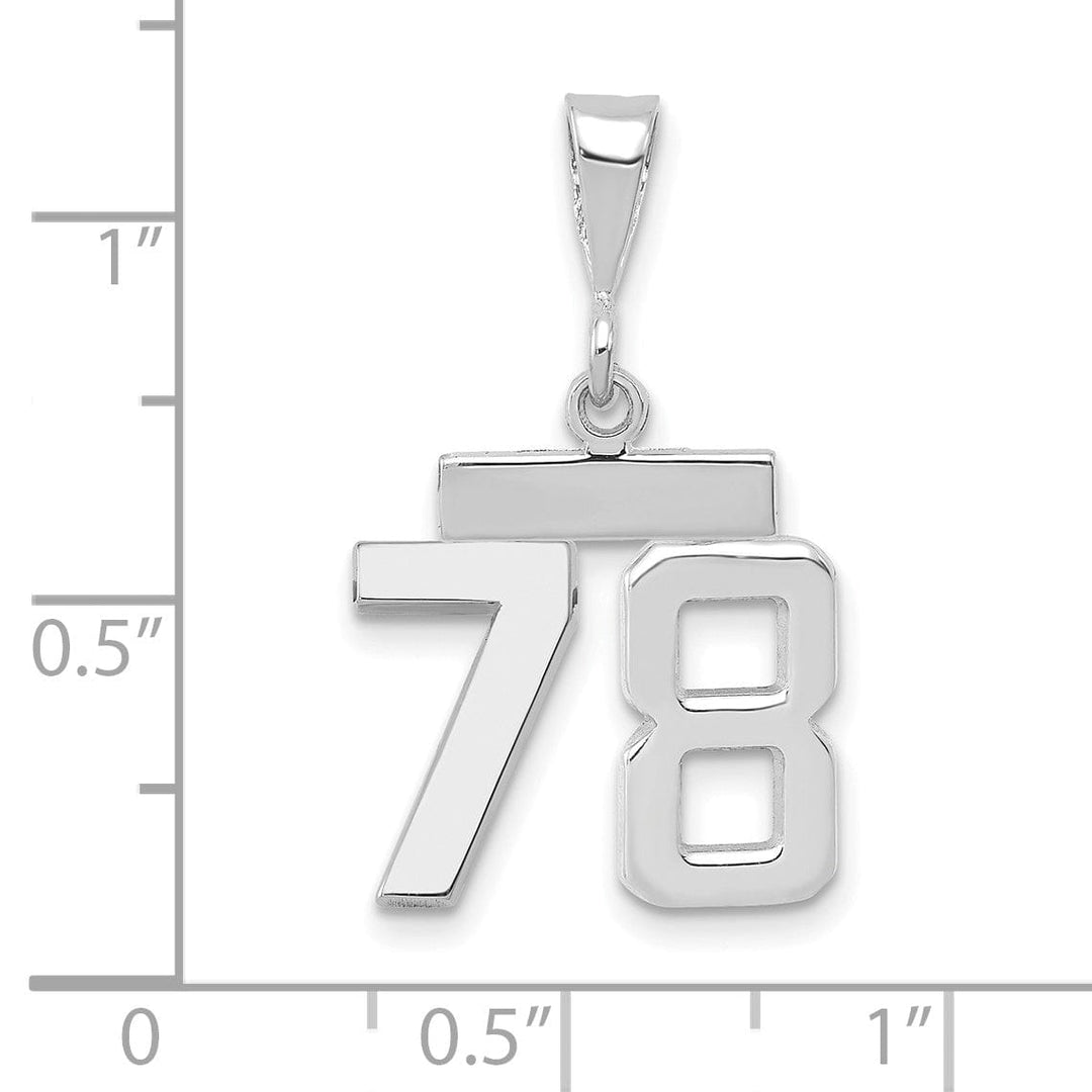 14k White Gold Polished Finish Small Size Number 78 Charm Pendant