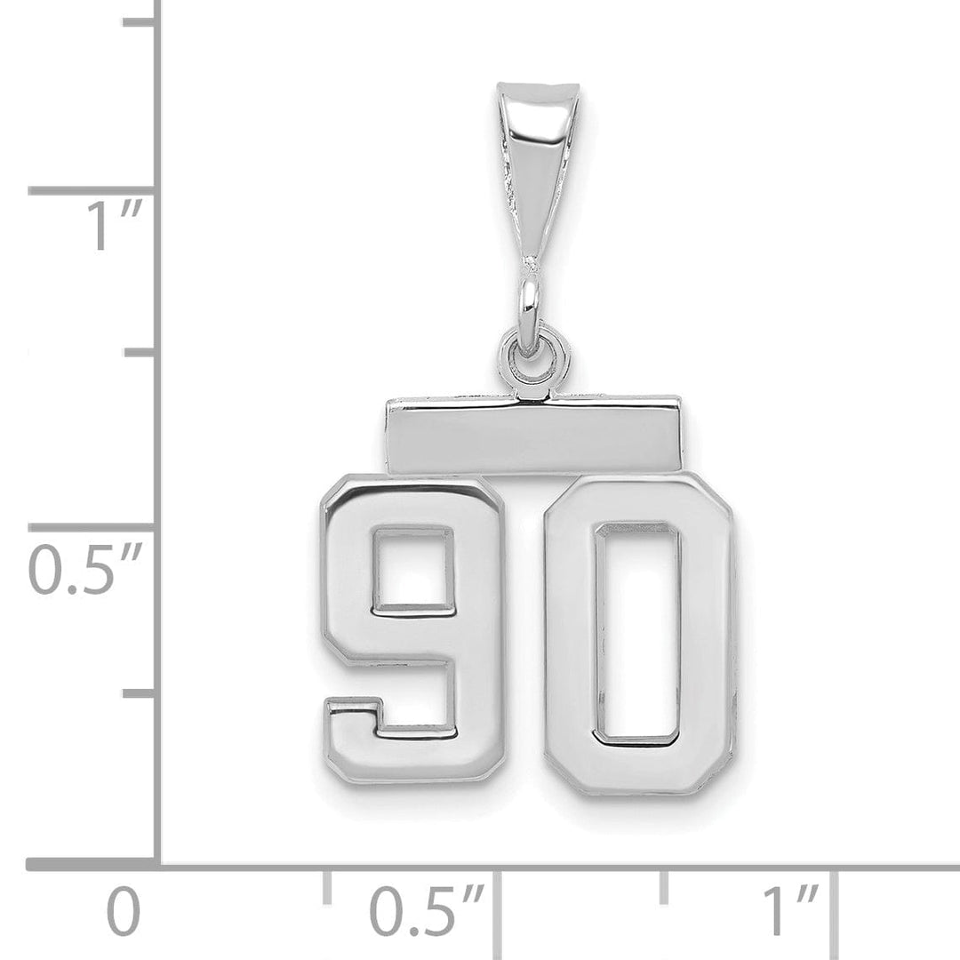 14k White Gold Polished Finish Small Size Number 90 Charm Pendant