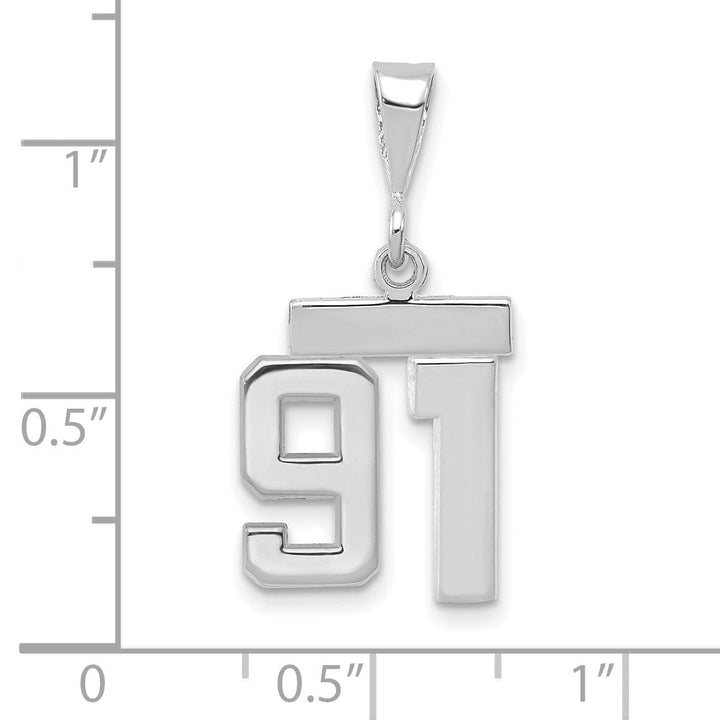 14k White Gold Polished Finish Small Size Number 91 Charm Pendant