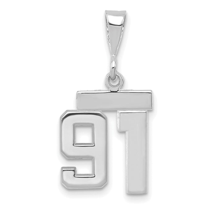 14k White Gold Polished Finish Small Size Number 91 Charm Pendant