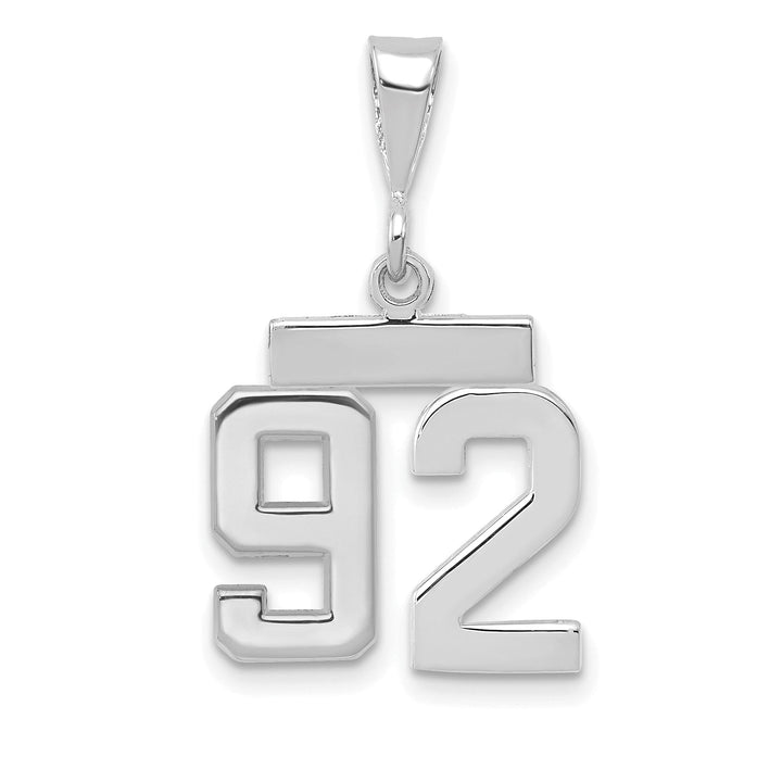 14k White Gold Polished Finish Small Size Number 92 Charm Pendant