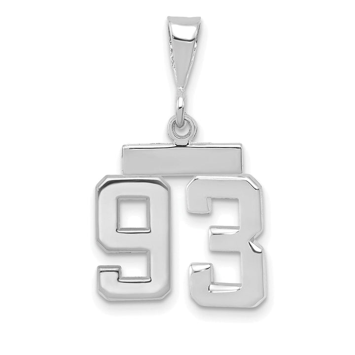 14k White Gold Polished Finish Small Size Number 93 Charm Pendant