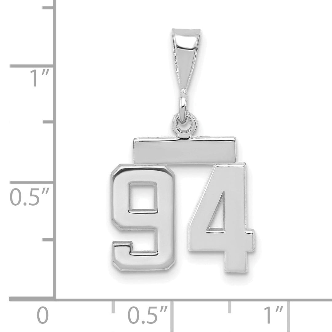 14k White Gold Polished Finish Small Size Number 94 Charm Pendant