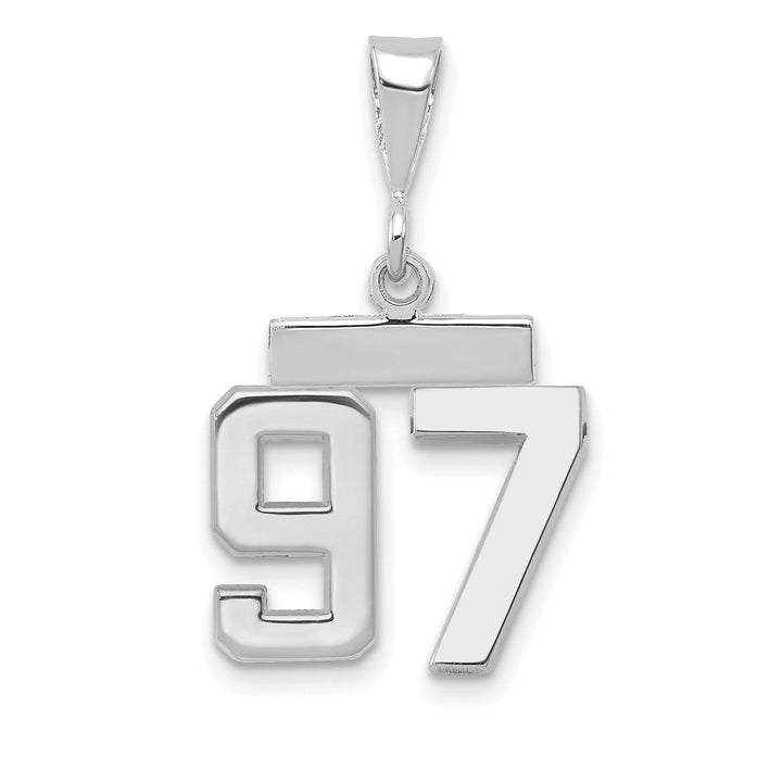 14k White Gold Polished Finish Small Size Number 97 Charm Pendant