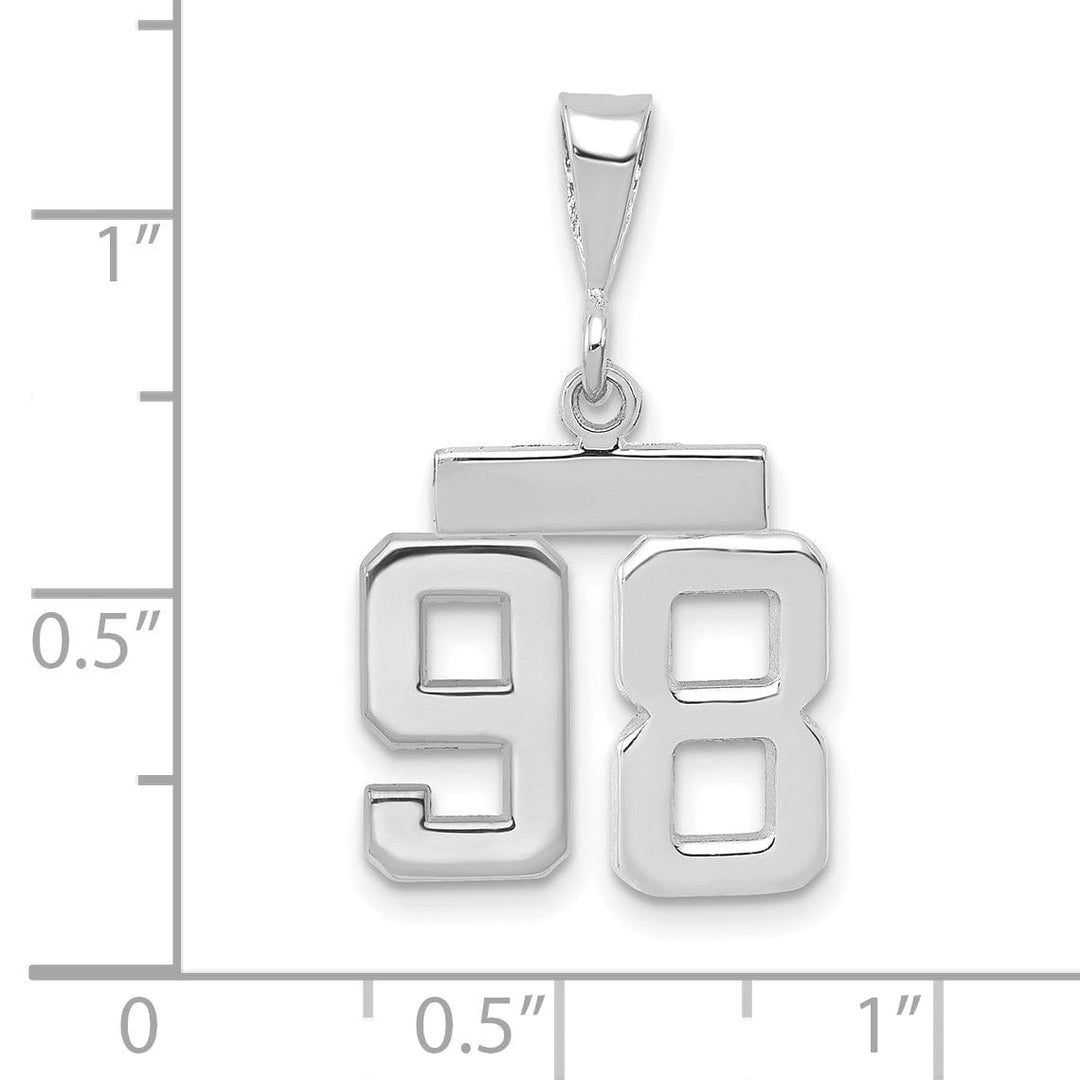 14k White Gold Polished Finish Small Size Number 98 Charm Pendant