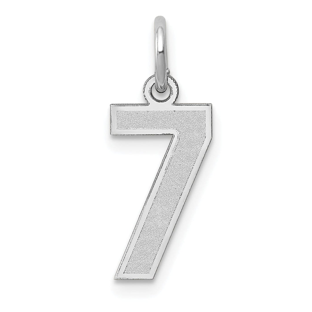 14k White Gold Satin Brush Finish Small Size Number 7 Charm Pendant