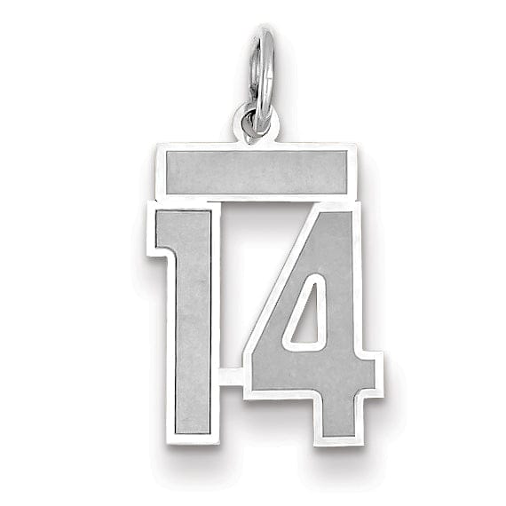 14k White Gold Satin Brush Finish Small Size Number 14 Charm Pendant