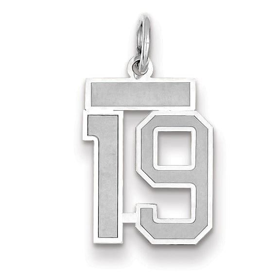 14k White Gold Satin Brush Finish Small Size Number 19 Charm Pendant