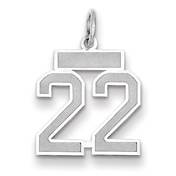 14k White Gold Satin Brush Finish Small Size Number 22 Charm Pendant