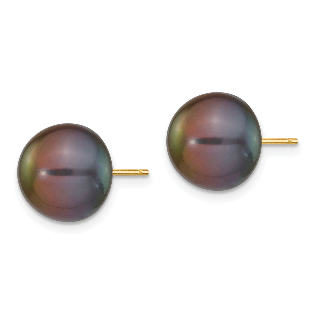 14k Yellow Gold Black Button Pearl Earrings