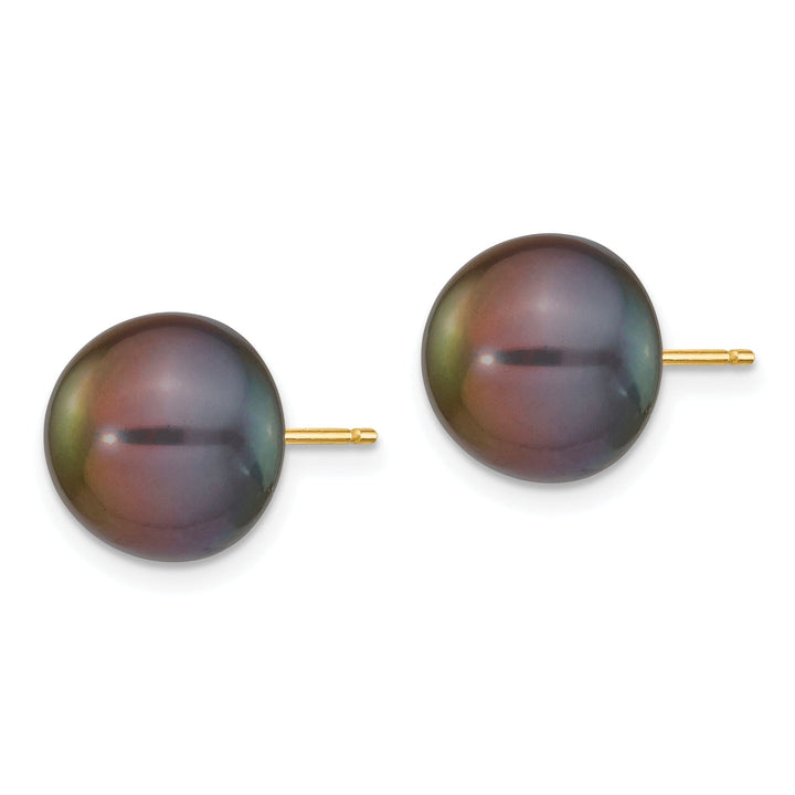 14k Yellow Gold Black Button Pearl Earrings