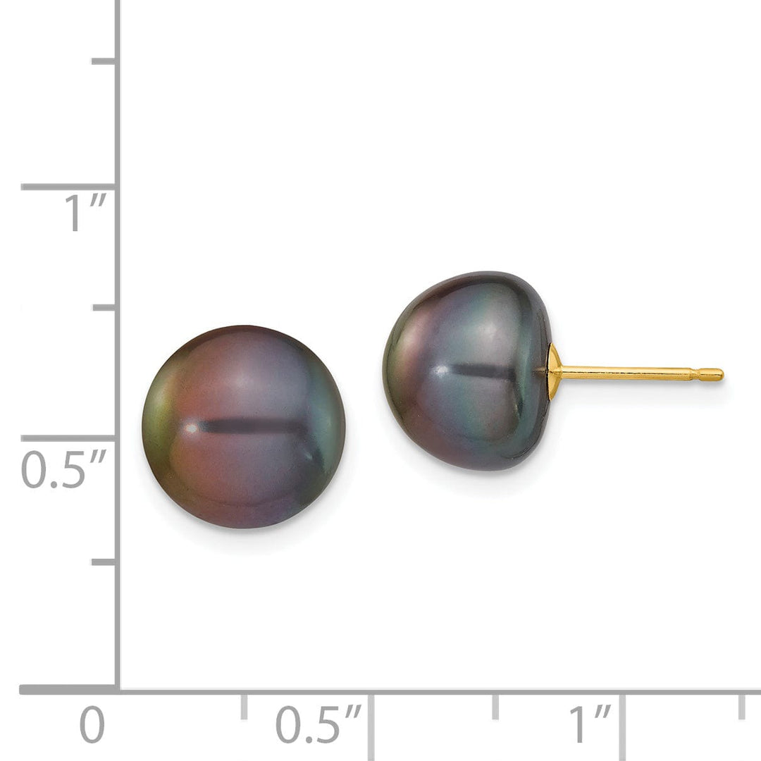 14k Yellow Gold Black Button Pearl Earrings