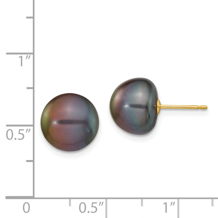 14k Yellow Gold Black Button Pearl Earrings
