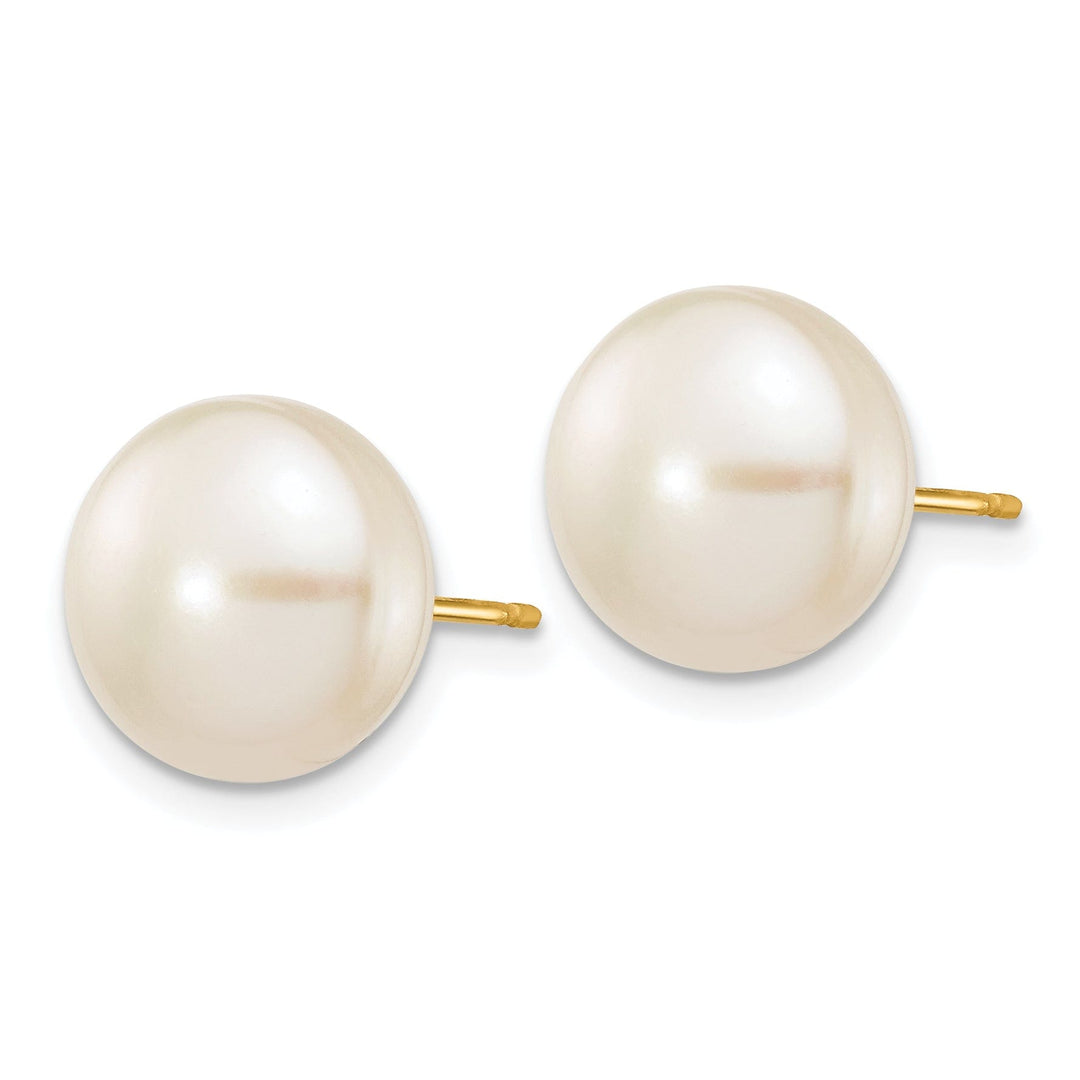 14k Yellow Gold White Button Pearl Earrings