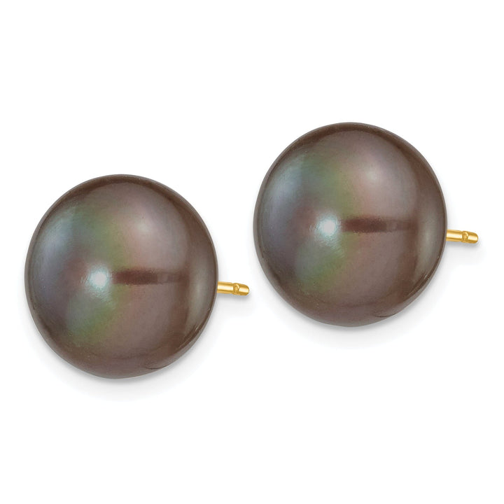 14k Yellow Gold Black Button Pearl Earrings