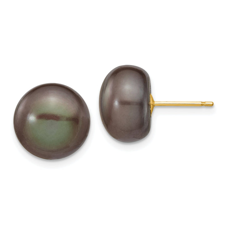 14k Yellow Gold Black Button Pearl Earrings