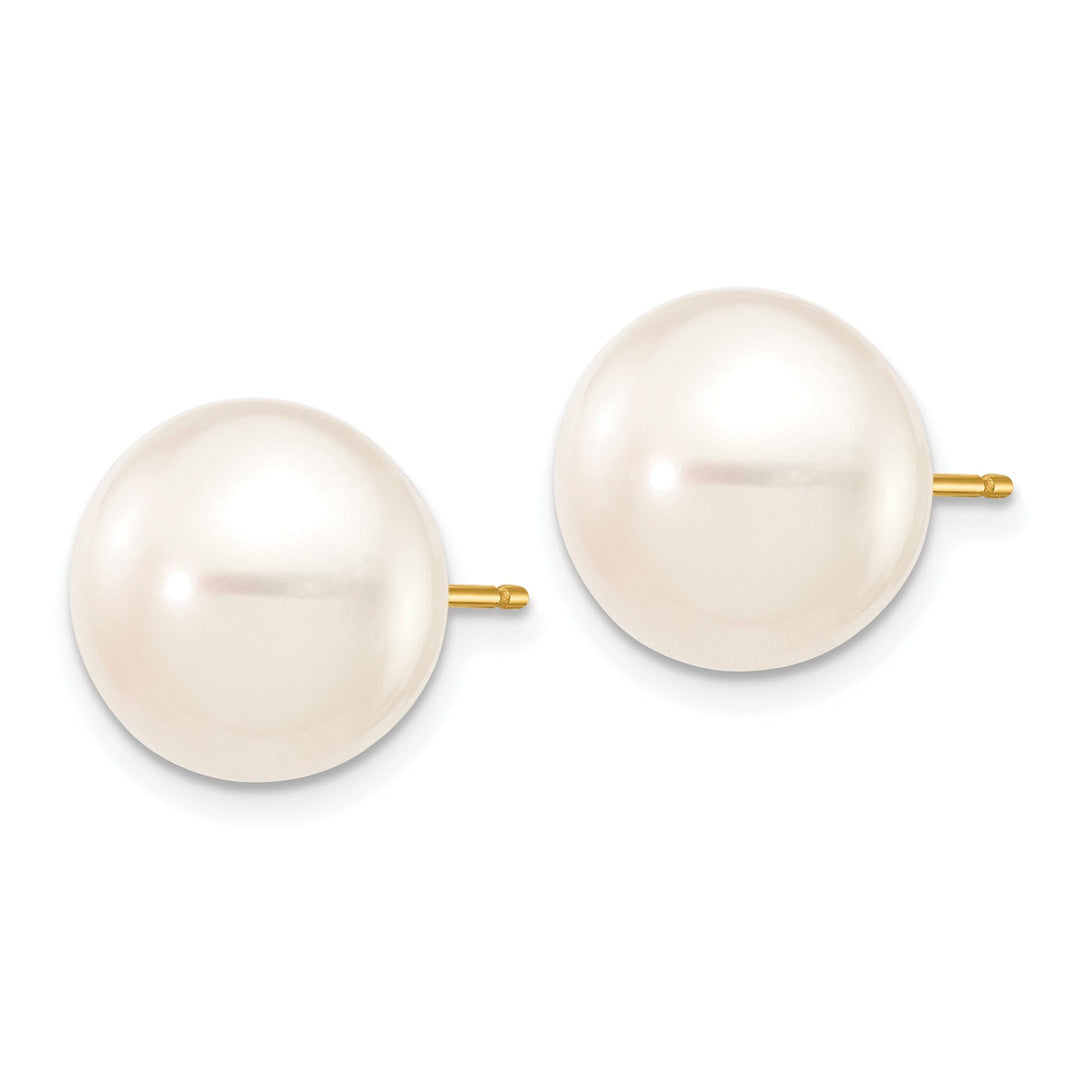 14k Yellow Gold White Button Pearl Earrings