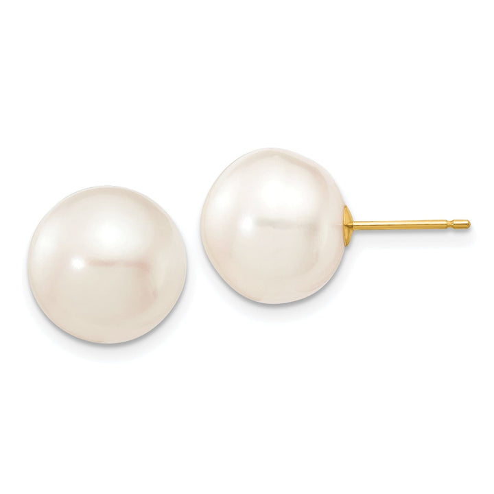 14k Yellow Gold White Button Pearl Earrings