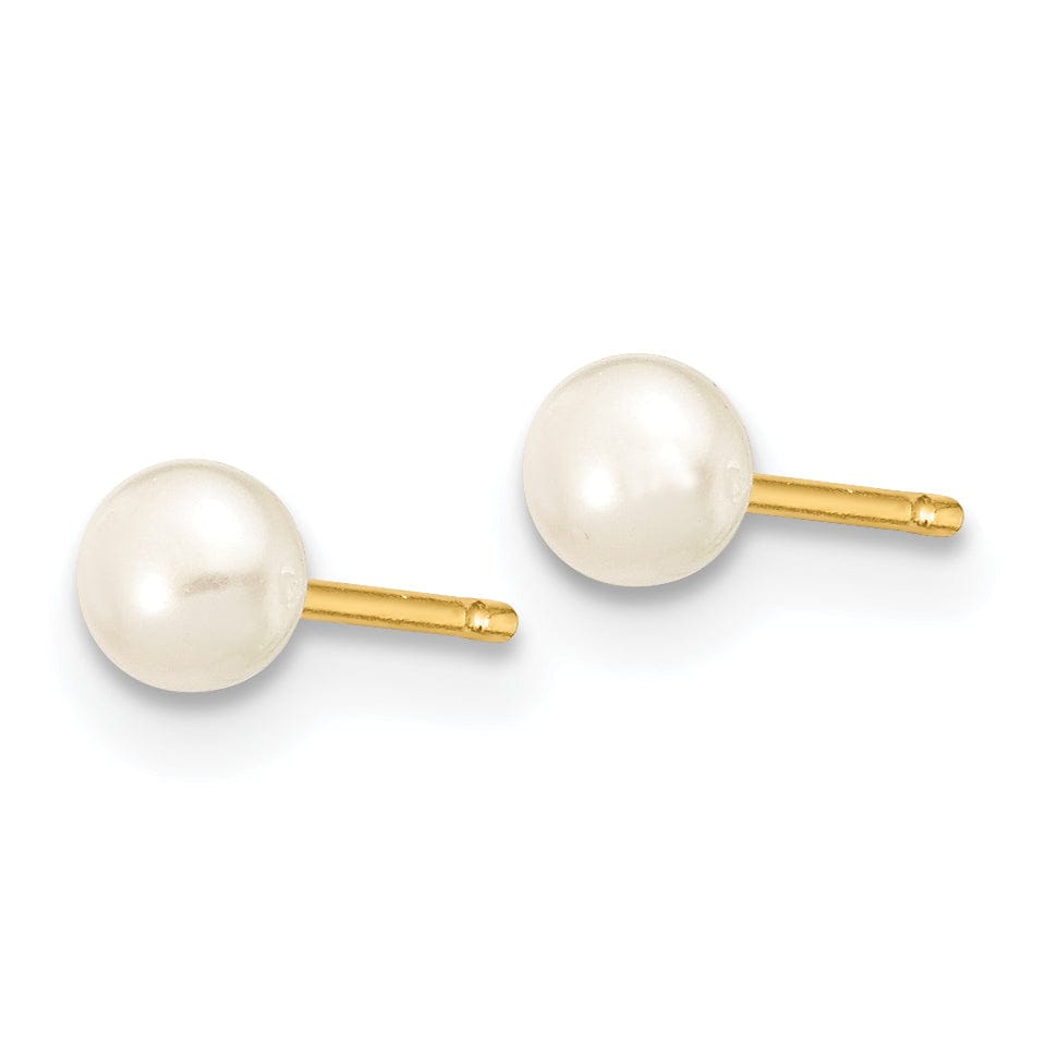 14k Yellow Gold White Button Pearl Earrings