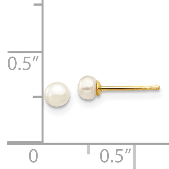 14k Yellow Gold White Button Pearl Earrings